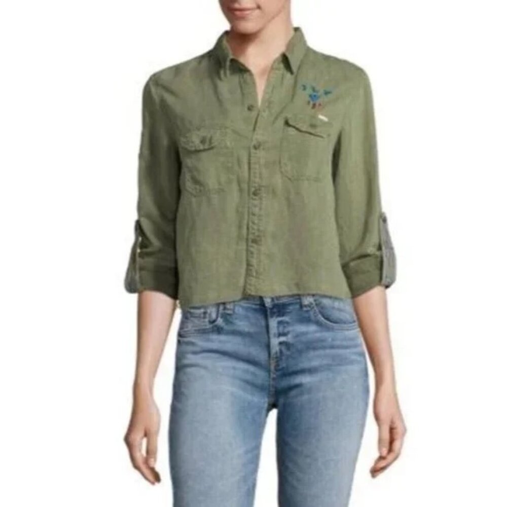 MOTHER Super Trooper Crop Fray Top Jacket XS